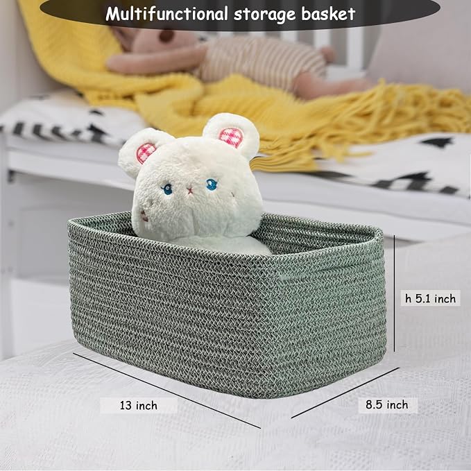 COMFY-HOMI 13" x 8.5" x 5.1" Storage Baskets for Organizing | Cotton Rope Woven Basket | Toy Storage Bin Box | Basket for Shelves, Closet Organizer Bin, Decorative Closet Shelf, 1 Pack