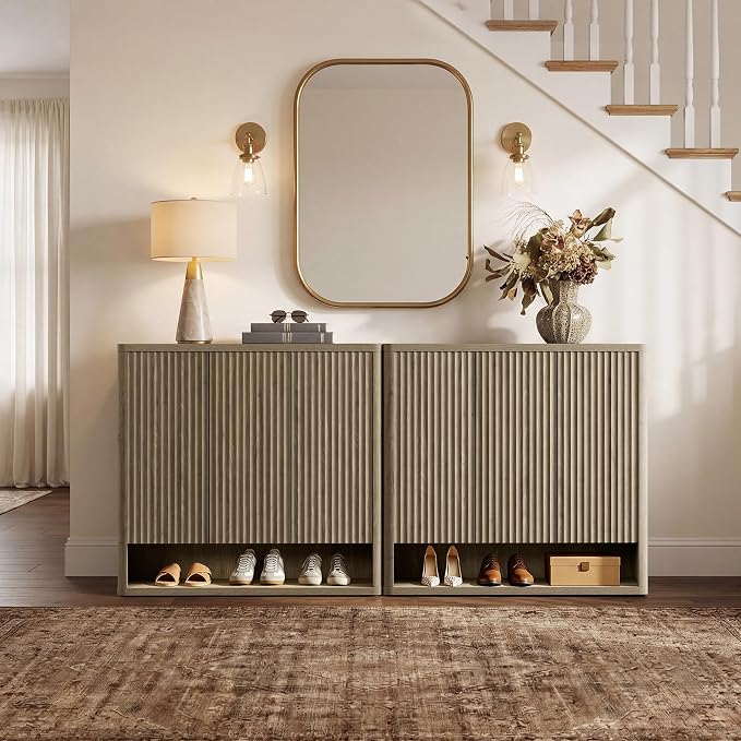 SICOTAS Shoe Cabinet 47.2" Wide Freestanding Hidden Shoe Storage Cabinet with 3 Doors & 4 Adjustable Shelves Tall Modern Shoes Rack Organizer Cabinets Storage for Entryway Hallway Living Room Entrance