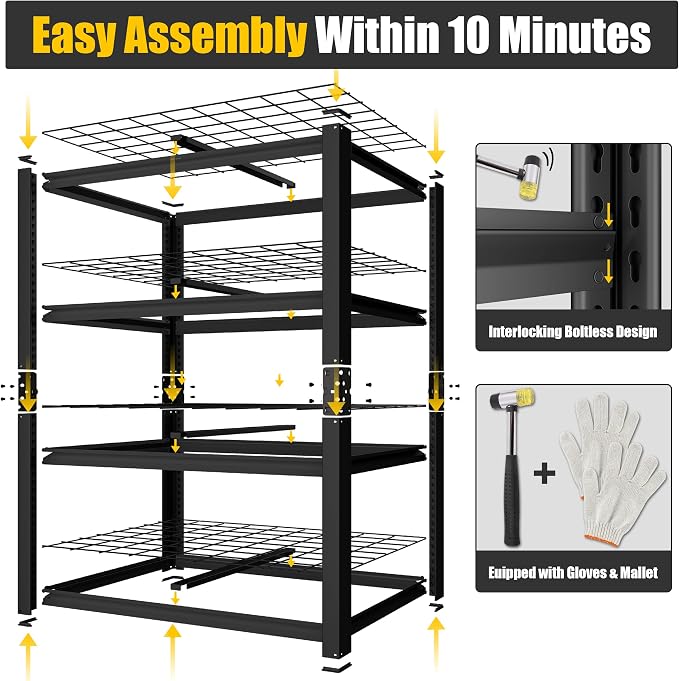 PrimeZone 40" W Heavy Duty Garage Shelving 2200 LBS 4 Tier Storage Shelves | Adjustable Industrial Metal Wire Shelf Utility Rack for Garage,Basement,Pantry,Warehouse,Commercial,40" W X 20" D X 60" H