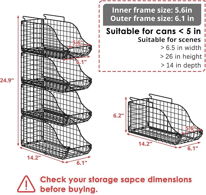 Sonyabecca 8 Pack Stackable Can Organizer for Pantry Cabinet Food Storage | Wire Storage Rack Holds Up to 72 Cans, Beverages and Food. Small Metal Organizer for Kitchen Counters, Fridges and RV