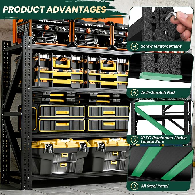 Heavy Duty Garage Storage Shelves 9000LBS Capacity, 75" Wide Metal Shelving Unit, 4-Tier Adjustable Industrial Rack for Warehouse Basement Shop, 75" W x 24" D x 69" H