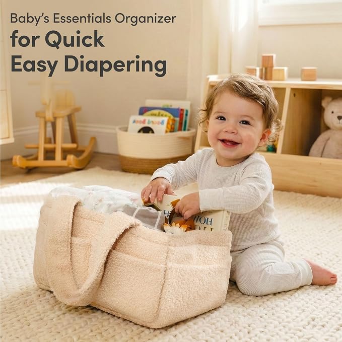PUTSKA Baby Diaper Caddy Organizer, Nursery Basket, Cream Fleece