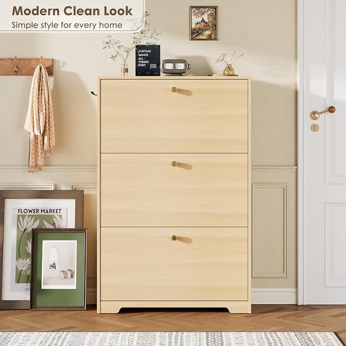 Nicetree Shoe Storage Cabinet, Slim Shoe Cabinet, Hidden Shoe Rack Cabinet, Shoe Storage Cabinet for Entryway, Hallway, Foyer, Natural Oak