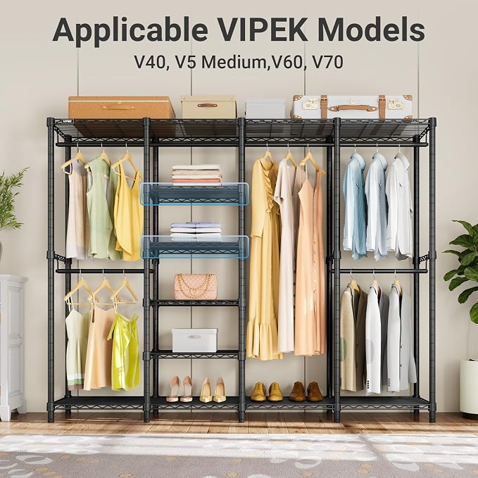 VIPEK 2Pack Wire Shelf for Clothes Rack, 19.5" x 15.7", Black | Wire Shelf Only Suitable for V5 Medium, V40, V60, V70 Clothes Rack Quick Installation