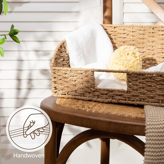 StorageWorks Pantry Baskets for Organizing,Wicker Basket for Storage,2-Pack | Paper Rope Wicker Storage Baskets for Shelves with Handles,Pantry Organizers and Storage,Shelf Baskets for Organizing