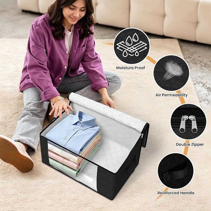 Fab totes 35L Closet Organizers and Storage, Foldable Under Bed Storage Containers, Storage bags for Organizing Bedroom, Closet, Clothing,Organization with Handle (10 Pack,Black)