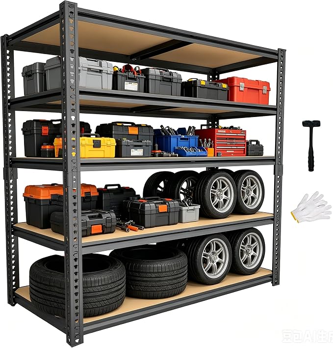 Storage Shelves Unit,40" W 5-Tier Garage Shelving Heavy Duty Metal Adjustable Garage Shelves,Stable Shelves Organizer for Pantry, Kitchen and Basement,40" W x 20" D x 72" H,Black