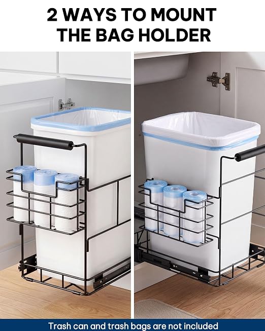 Bulado Pull Out Trash Can Under Cabinet with Removable Trash Bag Holder | Space-Saving Under Sink Trash Can Pull Out, Fits 30–40 Qt Bins, Supports 125 lbs, Soft-Close Slide, Bin Not Included