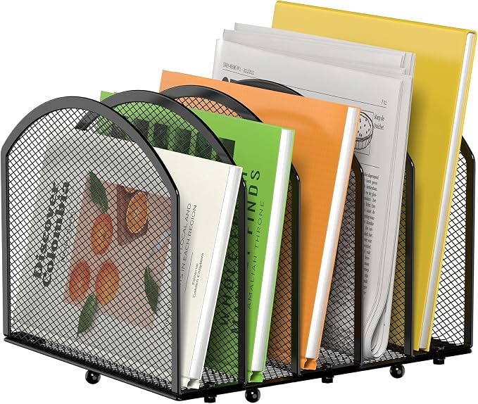 MINDEPOT 5-Section Desk File Organizer, Vertical Desktop File Holder Mail Sorter File Folder Holder Organization for Office School & Classroom (Black - 1Pack)