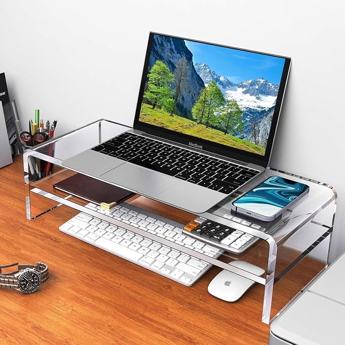 Egchi Acrylic Monitor Stand, 2 Tiers Computer Monitor Riser(20x8x5.5 Inch), Monitor Riser/Computer Stand for Home,Office,Business,PC Desk Stand for Keyboard Storage& Multi-Media Laptop Printer Screen | Computer Stand for Home,Office,Business,PC Desk St...