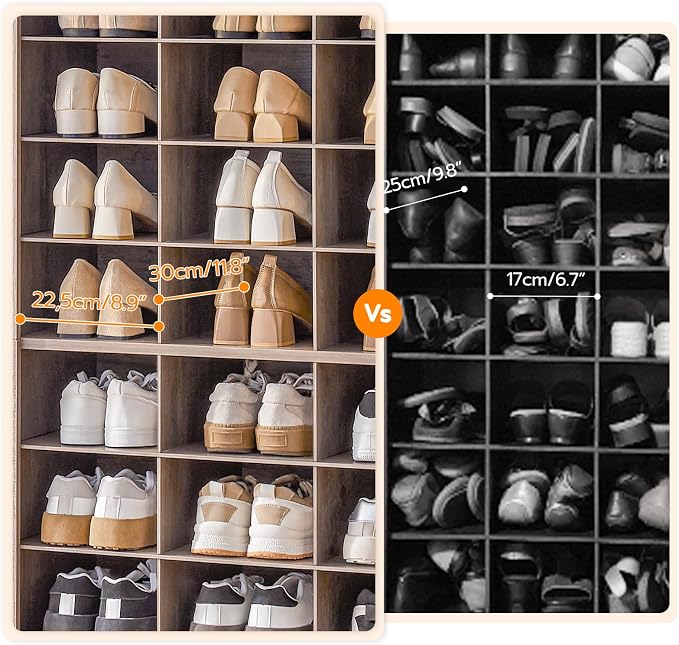 HOOBRO Tall Shoe Cabinet, 9 Tier Shoe Storage Cabinet, Freestanding Wooden Shoe Cabinet Organizer with 24 Cubbies and 3 Hooks, for Entryway, Closet, Living Room, Greige BG24SC01