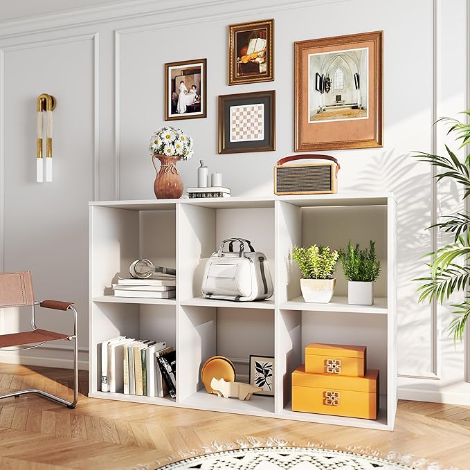 HealSmart 9 Cube Storage Organizer, 3 Tier Stackable Bookshelf, Open Cube Bookshelf with 5 Removable Back Panels, Suitable for Living Room, Bedroom, Home Office, 36" L X 11.6" W X 36" H, White