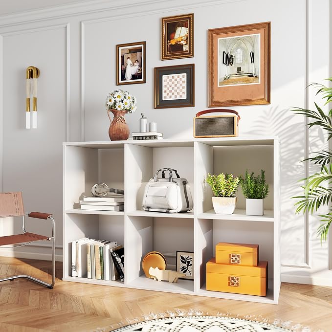 HealSmart 8 Cube Storage Organizer, 4 Tier Stackable Bookshelf, Open Cube Bookshelf with 4 Removable Back Panels, Suitable for Living Room, Bedroom, Home Office, 47.7" L X 11.6" W X 24" H, White
