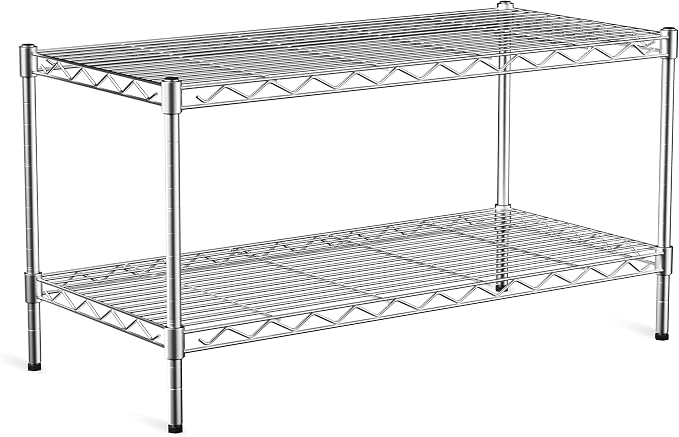 2-Tier Heavy Duty Metal Shelving Unit,Wire Shelf Rack with Lockable Wheels | 36"x18"x19.5(WxDxH),Height Adjustable Metal Storage Shelves Organizer for Living Room,Closet,Kitchen,Office,Laundry,Pantry