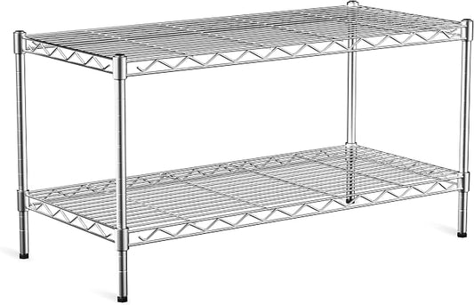 2-Tier Heavy Duty Metal Shelving Unit,Wire Shelf Rack with Lockable Wheels | 36"x18"x19.5(WxDxH),Height Adjustable Metal Storage Shelves Organizer for Living Room,Closet,Kitchen,Office,Laundry,Pantry