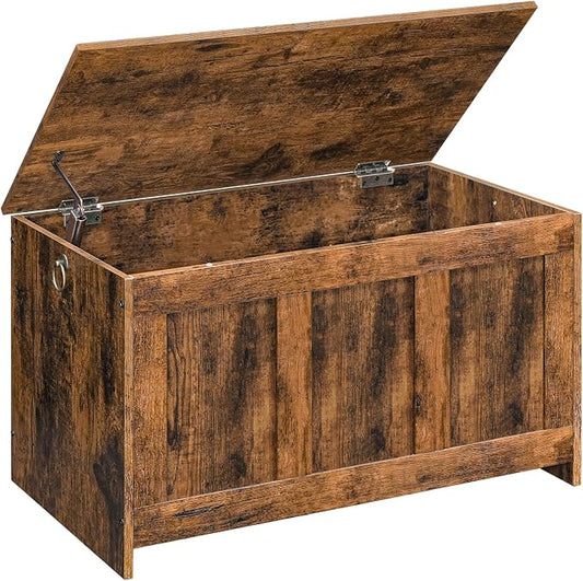 HOOBRO Storage Bench, 29.5" Retro Wooden Storage Chest, Wooden Storage Trunk, Toy Chest with Lift Top, Multifunctional Entryway Organizer, for Entryway, Living Room, Rustic Brown FG751CW01G1
