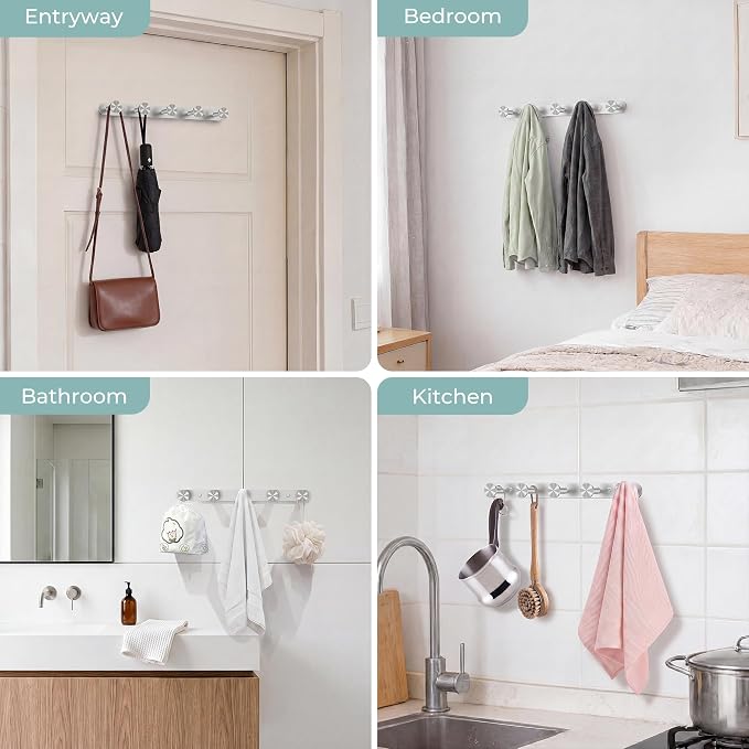 FORIOUS Hat Coat Rack Wall Mount, 5 Wall Hooks for Hanging Brushed Nickel | 304 Stainless Steel Hook Rack for Bags Keys Hats, Coat Racks for Bathroom Bedroom Entryway Kitchen Hotel, Space Saving