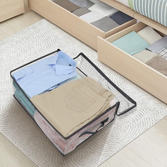 Blanket Storage Bags 6 Pack 35L Clear Plastic Clothes Closet Organizer | Clear Plastic, Zippered Closure, for Clothes Comforters Sweaters Blankets Sheets and Toys, Closet Storage