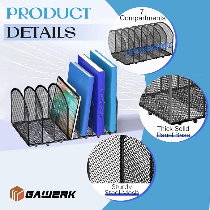 Gawerk 7-Section Desk File Organizer, Mesh Desktop File Sorter for Office