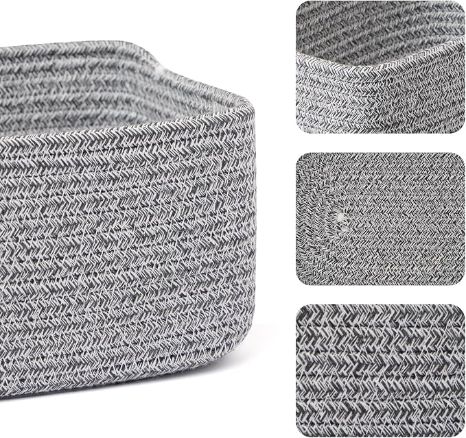MiniArk Small Storage Baskets for Organizing | Closet Organizer Bins | Shelf Toy Basket | Woven Rope Baskets | Cube Decorative Box | Shallow Basket | 11.5x7.5x4.7” | 4 Packs Mixed Grey