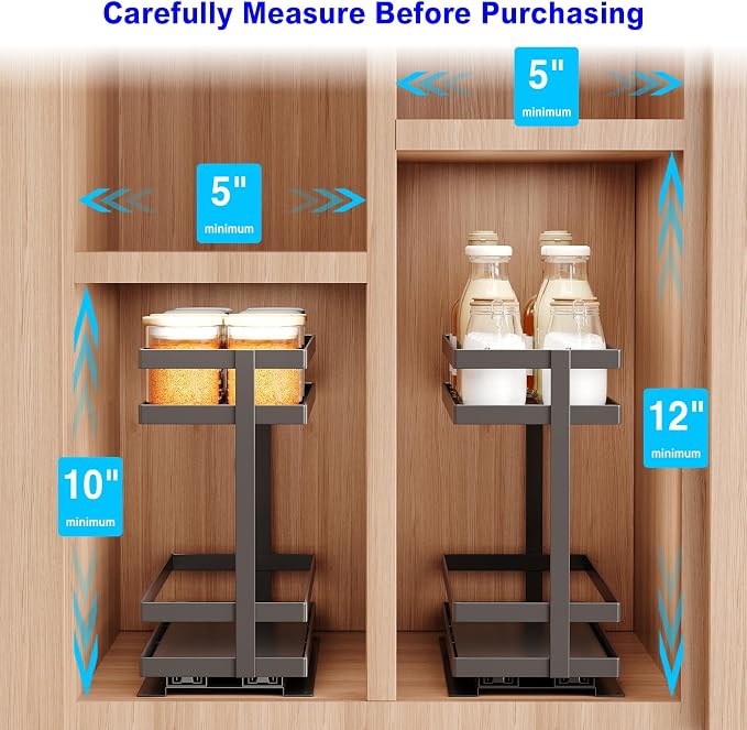 Mustorn 4 Pack Pull Out Spice Rack Organizer for Cabinet, 2 Tier Metal Slide Out Seasoning Organizer and Storage Heavy Duty Vertical Spice Rack Shelf Pullout for Kitchen Cabinets No Drilling (Black)