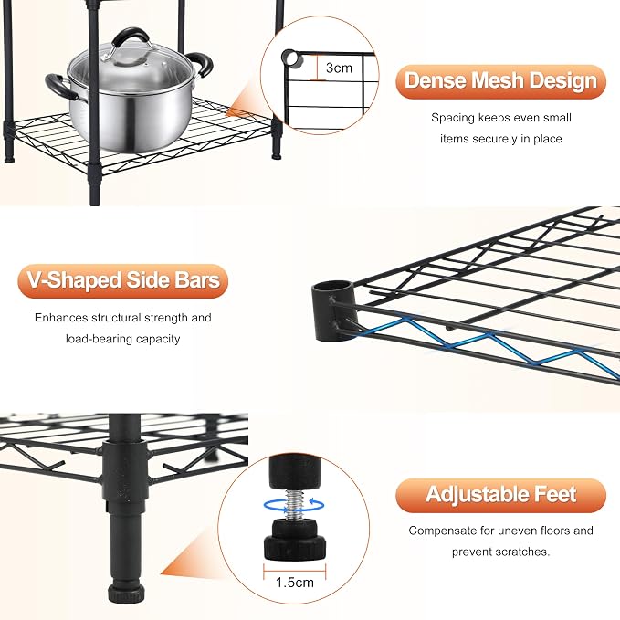 Whitmor 5 Tier Storage Shelves, Heavy Duty Metal Shelving, 400 lbs Capacity per Shelf, 2000 lbs Total, Easy Assembly for Kitchen, Garage, Plant, 18" L x 12" W x 50" H, Black
