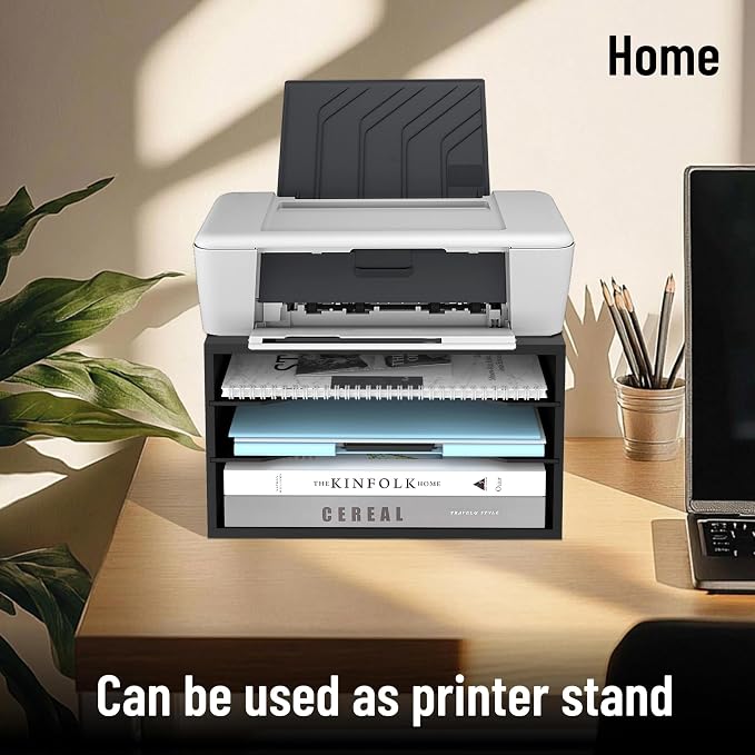 3-Tier Paper Organizer for Desk, Adjustable Mail Organizer, Black | 3-Tier Paper Organizer and Mail Organizer for Desk with Adjustable Shelves for Letter Size Files Folders and Office Supplies