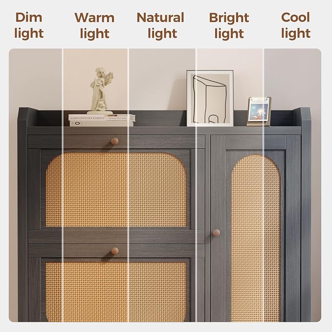 Shoe Cabinet Storage for Entryway with 2 Flip Drawers(3-Tier), Rattan Freestanding with Door & 3 Adjustable Shelve,Hidden Shoe Rack Organizer for Hallway, Foyer