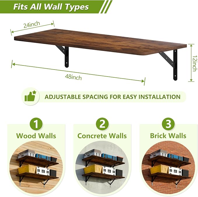Dogsky 2-Pack Garage Storage Shelving Wall Mounted, 4x2Ft (48x24In) Heavy Duty Wood Floating Wall Shelf, 500lbs Capacity Shelves for Garage, Closets, Utility Rooms and Kitchens, Burn Yellow