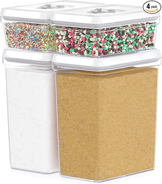 DWËLLZA KITCHEN Large Airtight Food Storage Containers with White Lids (3.8L, 0.8L) - Clear Plastic Bulk Food Pantry & Kitchen Storage Containers for Flour, Sugar 4 Pc BPA-Free, Keeps Fresh & Dry