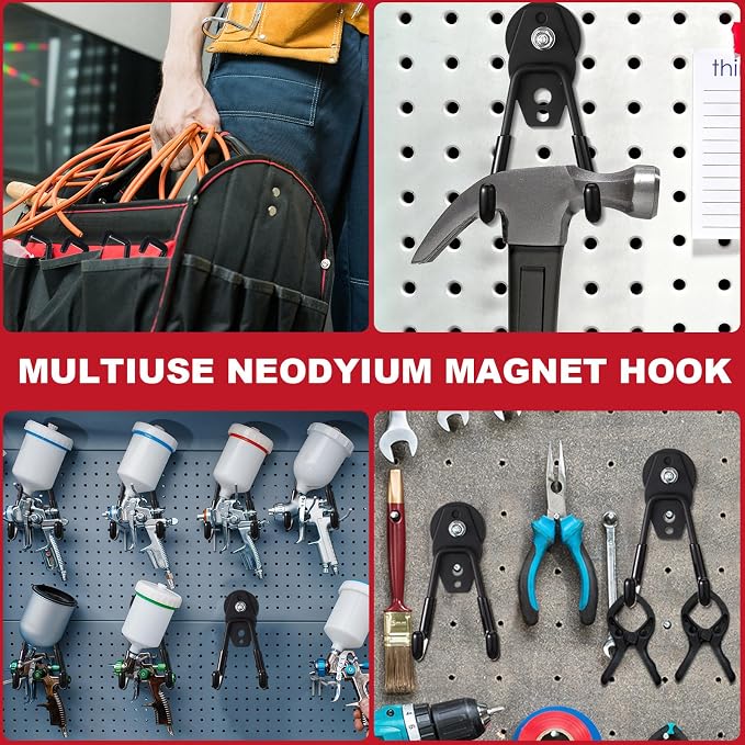 Landhoow 10 Pcs Large Magnetic Hooks Heavy Duty Garage Magnet Hooks Strong Storage Utility Magnetic Hangers with Anti Slip Rubber Coating for Indoor and Outdoor Hanging (Black)