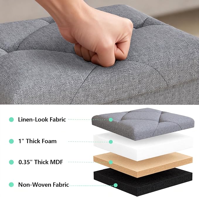 Storage Ottoman Footrest Stool Small Ottoman with Storage,35 Inches Foldable Ottomans Foot Rest Footstool Bench Ottoman with Storage Bench for Living Room Bedroom Dark Grey（15Wx15Dx15H