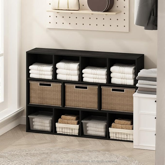 Furinno Reed Closet Organizers and Storage, 11-Cube Closet Organizer, Open Shelf Closet Storage, for Wardrobe, Bedroom, Living Room, Blackwood
