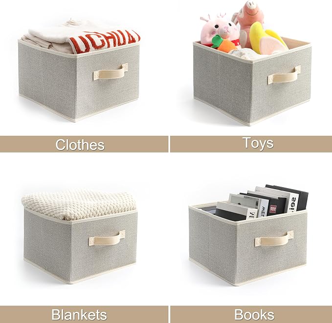 11 inch Storage Baskets, Woven Fabric Bins, Storage Cubes with Reinforced Handles, Organizer Bins for Closet Shelves, Foldable, for Clothes (Beige, 2PCS/11*11*7.8inch)