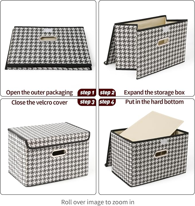 STOREONE Fabric Storage Cube Bins Foldable Organizer Container Collapsible Basket with Lids and Metal Handles, for Home, Bedroom, Closet 6 Pcs (Houndstooth)