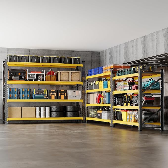 BYNSOE 60" W Storage Shelves 5000lbs Garage Metal Shelving Heavy Duty Garage Shelves Adjustable Storage Shelves for Industrial, Factory, (Black Yellow, 60" W X 24" D X 70" H)