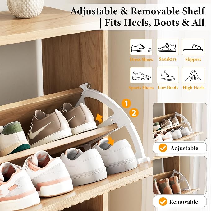Nicetree Shoe Storage Cabinet for Entryway - Ultra Slim Shoe Cabinet with Tiered Fluted Design - Modern Shoe Organizer with Gold Legs, Hidden Shoe Rack for Small Spaces, Fits Men's Size 13.5