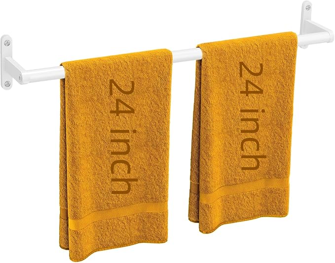 KLJKPA Towel Bar for Bathroom, 24 Inch Wall Mounted Towel Rack, White | Heavy Duty Single Towel Rod, Space-Saving Hand Towel Holder, Toilet Kitchen Towel Storage, Rustproof, Stainless Steel