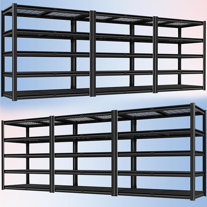 PrimeZone 72" H Heavy Duty Garage Shelving 2500 LBS 5 Tier Heavy Duty | Storage Shelves Adjustable Industrial Metal Wire Shelf for Garage,Pantry,Warehouse,Commercial,48" W X 24" D X 72" H 6Pack