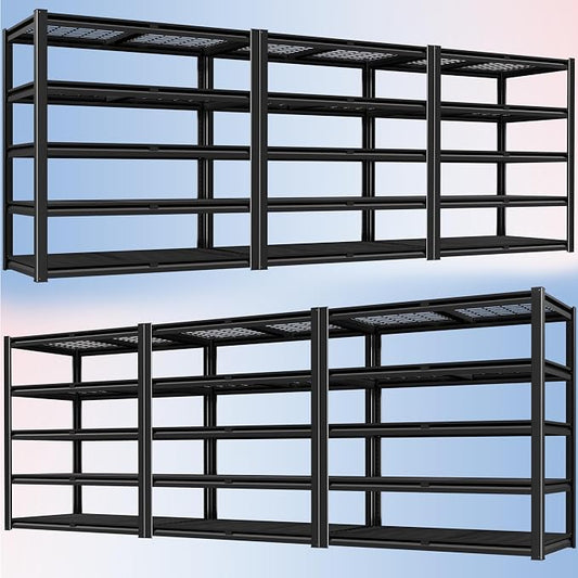 PrimeZone 72" H Heavy Duty Garage Shelving 2500 LBS 5 Tier Heavy Duty | Storage Shelves Adjustable Industrial Metal Wire Shelf for Garage,Pantry,Warehouse,Commercial,48" W X 24" D X 72" H 6Pack