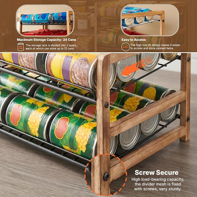 DGWJSU Can Organizer for Pantry 2-Tier, Holds up to 24 Cans Storage | Cans Holders for Pantry, Cabinet, Countertop, Carbonized Brown