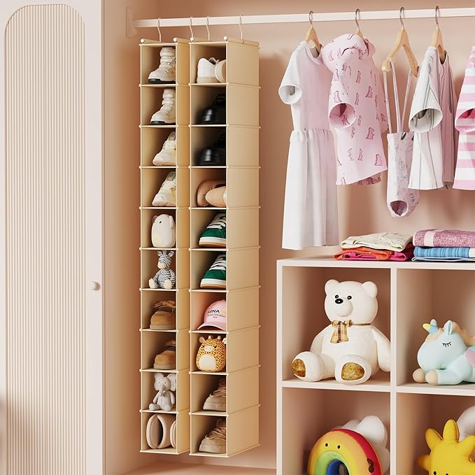 MAX Houser 2 Pack 10 Tier Foldable Hanging Shoe Organizer, Hanging Shoe Storage Shelf, Beige