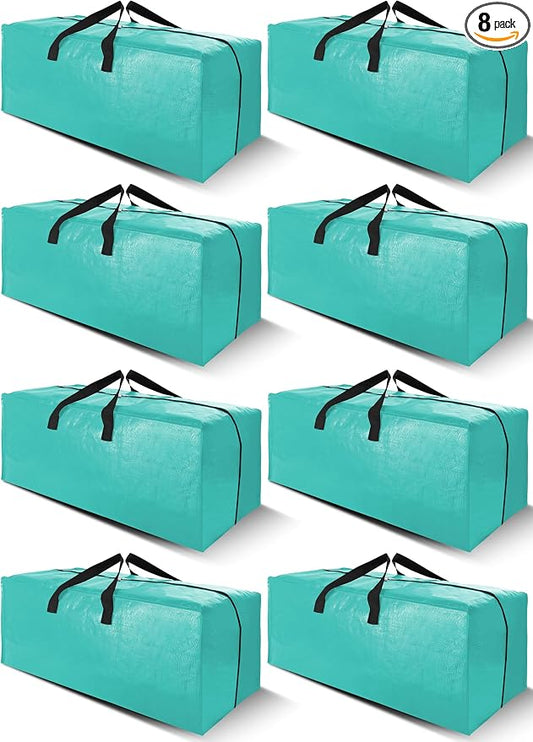 Cosy Family 8 Pack Heavy Duty Extra Large Moving Bags with Backpack Straps - Strong Handles & Zippers, Storage Totes For Space Saving, Fold Flat, Alternative to Moving Box (40 gal, Aquamarine)
