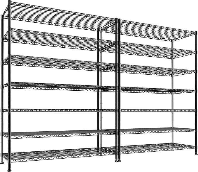 DurayLoly 2 Set of 82.6H Metal Shelving Unit 7 Tier Storage Shelves Adjustable Wire Shelving Metal Wire Shelf Pantry Shelves Commercial Rack for Kitchen Pantry Garage 45" W x 82.6''H x 13.5" D, Black