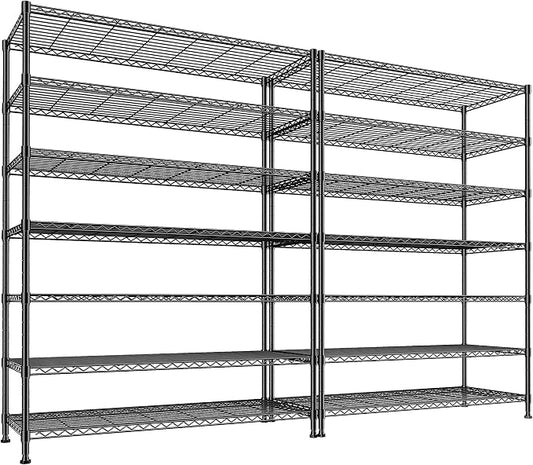 DurayLoly 2 Set of 82.6H Metal Shelving Unit 7 Tier Storage Shelves Adjustable Wire Shelving Metal Wire Shelf Pantry Shelves Commercial Rack for Kitchen Pantry Garage 45" W x 82.6''H x 13.5" D, Black
