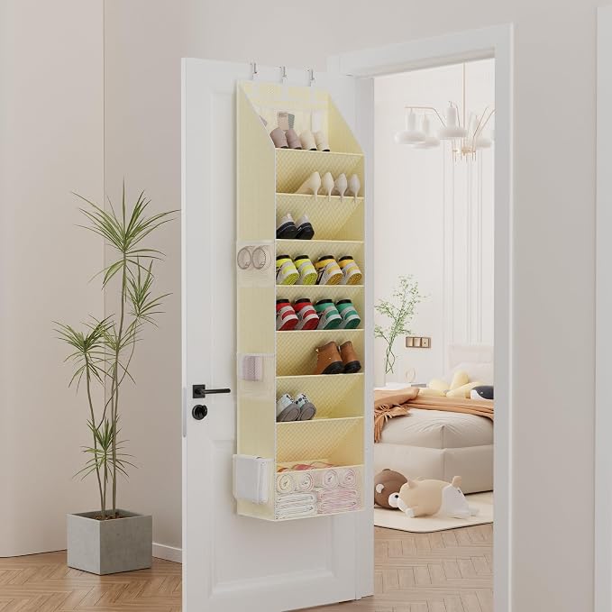 Shoe Storage, Over the Door Shoe Organizer, Hanging Closet Shoe Storage with Large Deep Pockets, Fits 16–24 Pairs of Sneakers, Sandals, Boots, Beige
