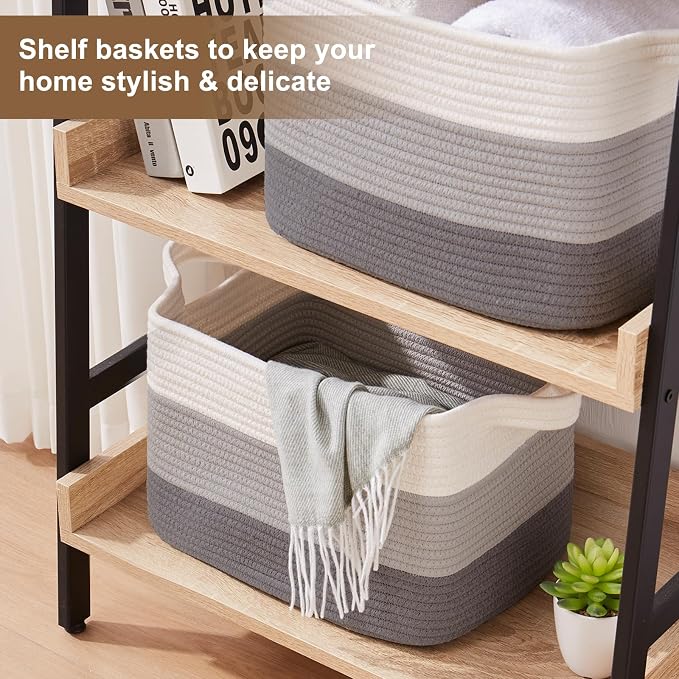 OIASKET Storage Basket for Organizing, Woven Baskets for Storage, Rectangle Decorative Baskets for Shleves, Closet, Toys, Books, Nursery Organizer Bins - Pack of 3 (Gradient Gray, 13"x9.85"x8.7")