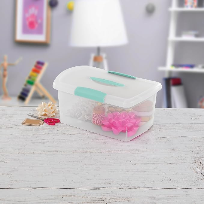 Sterilite Medium Nesting ShowOffs™, Clear Bin w/Latch Lid & Handle, 6 Pack | Heavy-Duty and Stackable Utility Box Containers for Home, Office, Cabinet, Closet, Bedroom, and Basement Organization
