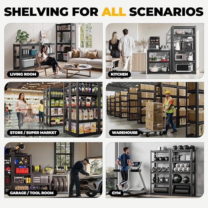 Auto Dynasty 5-Tier 72" H Garage Shelving Set of 3, Heavy Duty Metal Rack | 72"x 35"X16" 3 Packs, 3000Lbs Capacity each, 5 Adjustable Shelves, Metal Utility Rack for Pantry Kitchen & Warehouse, Black