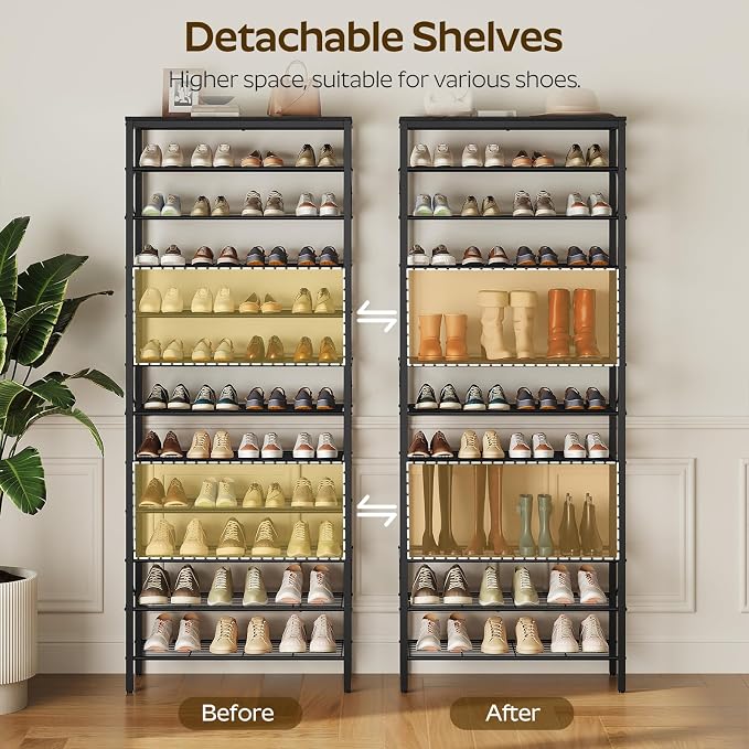 YATINEY 12 Tier Shoe Rack, Large Capacity Shoe Storage Organizer Holds 48 Pairs, Sturdy and Stable, for Entryway, Hallway, Closet, Dorm Room, Black SS12BB
